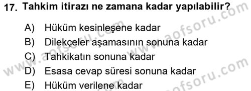 Medeni Usul Hukuku Dersi 2016 - 2017 Yılı (Final) Dönem Sonu Sınav Soruları 17. Soru