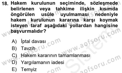 Medeni Usul Hukuku Dersi 2016 - 2017 Yılı (Final) Dönem Sonu Sınav Soruları 18. Soru