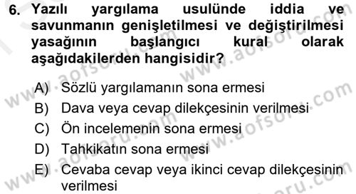 Medeni Usul Hukuku Dersi 2016 - 2017 Yılı (Final) Dönem Sonu Sınav Soruları 6. Soru