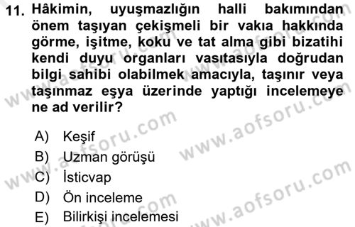 Medeni Usul Hukuku Dersi 2017 - 2018 Yılı 3 Ders Sınav Soruları 11. Soru
