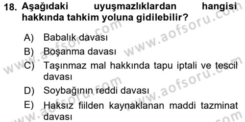 Medeni Usul Hukuku Dersi 2017 - 2018 Yılı 3 Ders Sınav Soruları 18. Soru