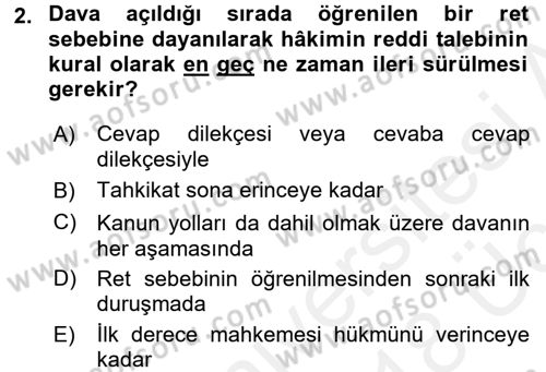 Medeni Usul Hukuku Dersi 2017 - 2018 Yılı 3 Ders Sınav Soruları 2. Soru