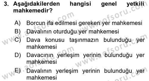 Medeni Usul Hukuku Dersi 2017 - 2018 Yılı 3 Ders Sınav Soruları 3. Soru