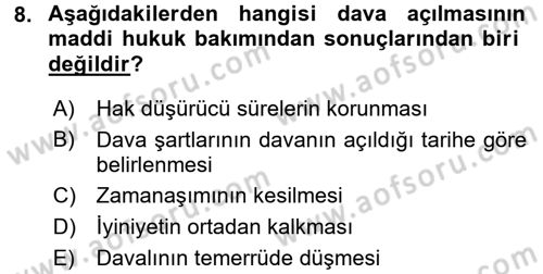 Medeni Usul Hukuku Dersi 2017 - 2018 Yılı 3 Ders Sınav Soruları 8. Soru