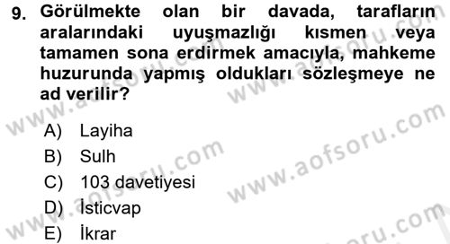 Medeni Usul Hukuku Dersi 2017 - 2018 Yılı 3 Ders Sınav Soruları 9. Soru