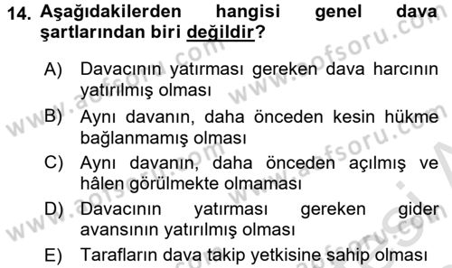 Medeni Usul Hukuku Dersi 2017 - 2018 Yılı (Vize) Ara Sınav Soruları 14. Soru