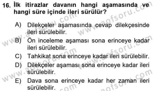 Medeni Usul Hukuku Dersi 2017 - 2018 Yılı (Vize) Ara Sınav Soruları 16. Soru