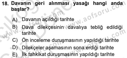 Medeni Usul Hukuku Dersi 2017 - 2018 Yılı (Vize) Ara Sınav Soruları 18. Soru