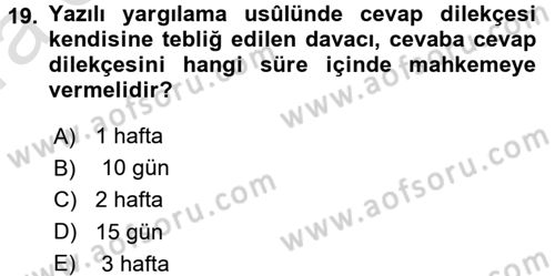 Medeni Usul Hukuku Dersi 2017 - 2018 Yılı (Vize) Ara Sınav Soruları 19. Soru
