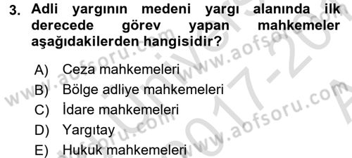 Medeni Usul Hukuku Dersi 2017 - 2018 Yılı (Vize) Ara Sınav Soruları 3. Soru