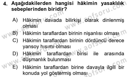 Medeni Usul Hukuku Dersi 2017 - 2018 Yılı (Vize) Ara Sınav Soruları 4. Soru