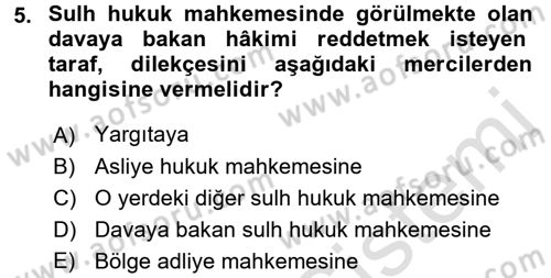 Medeni Usul Hukuku Dersi 2017 - 2018 Yılı (Vize) Ara Sınav Soruları 5. Soru