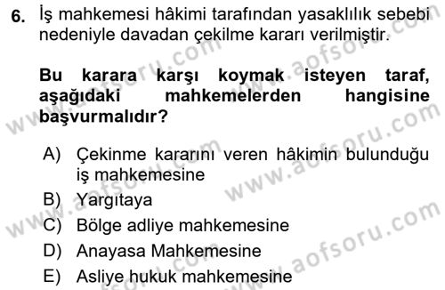 Medeni Usul Hukuku Dersi 2017 - 2018 Yılı (Vize) Ara Sınav Soruları 6. Soru