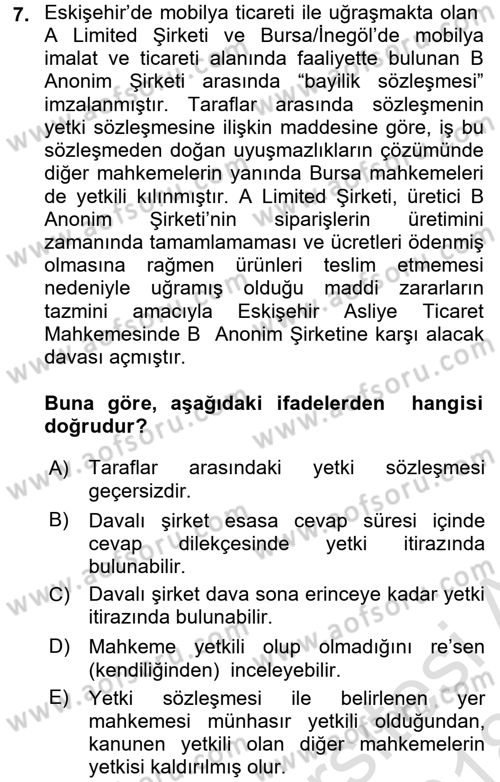 Medeni Usul Hukuku Dersi 2017 - 2018 Yılı (Vize) Ara Sınav Soruları 7. Soru