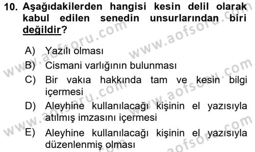 Medeni Usul Hukuku Dersi 2017 - 2018 Yılı (Final) Dönem Sonu Sınav Soruları 10. Soru