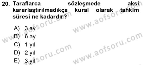 Medeni Usul Hukuku Dersi 2017 - 2018 Yılı (Final) Dönem Sonu Sınav Soruları 20. Soru
