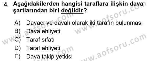 Medeni Usul Hukuku Dersi 2017 - 2018 Yılı (Final) Dönem Sonu Sınav Soruları 4. Soru
