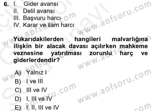 Medeni Usul Hukuku Dersi 2017 - 2018 Yılı (Final) Dönem Sonu Sınav Soruları 6. Soru