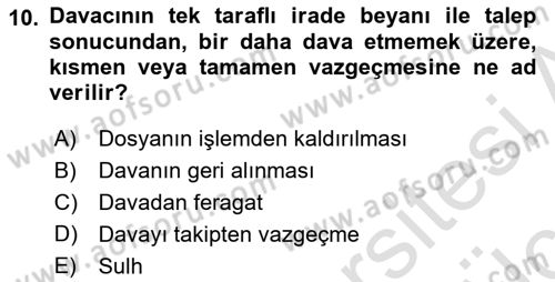 Medeni Usul Hukuku Dersi 2018 - 2019 Yılı 3 Ders Sınav Soruları 10. Soru