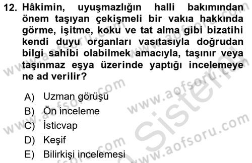 Medeni Usul Hukuku Dersi 2018 - 2019 Yılı 3 Ders Sınav Soruları 12. Soru