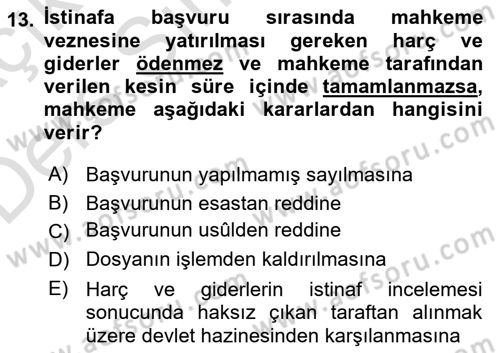 Medeni Usul Hukuku Dersi 2018 - 2019 Yılı 3 Ders Sınav Soruları 13. Soru