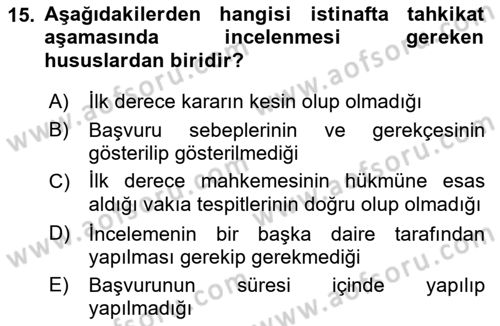 Medeni Usul Hukuku Dersi 2018 - 2019 Yılı 3 Ders Sınav Soruları 15. Soru