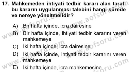 Medeni Usul Hukuku Dersi 2018 - 2019 Yılı 3 Ders Sınav Soruları 17. Soru