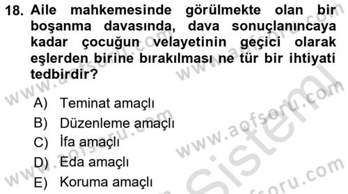 Medeni Usul Hukuku Dersi 2018 - 2019 Yılı 3 Ders Sınav Soruları 18. Soru