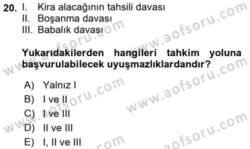 Medeni Usul Hukuku Dersi 2018 - 2019 Yılı 3 Ders Sınav Soruları 20. Soru