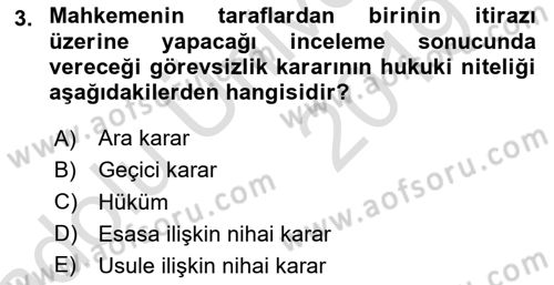Medeni Usul Hukuku Dersi 2018 - 2019 Yılı 3 Ders Sınav Soruları 3. Soru
