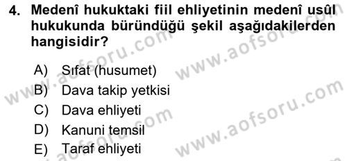 Medeni Usul Hukuku Dersi 2018 - 2019 Yılı 3 Ders Sınav Soruları 4. Soru