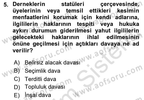 Medeni Usul Hukuku Dersi 2018 - 2019 Yılı 3 Ders Sınav Soruları 5. Soru