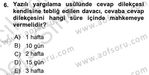 Medeni Usul Hukuku Dersi 2018 - 2019 Yılı 3 Ders Sınav Soruları 6. Soru