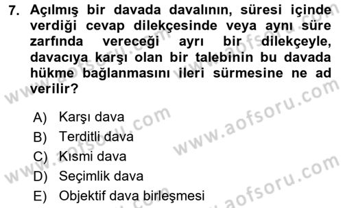Medeni Usul Hukuku Dersi 2018 - 2019 Yılı 3 Ders Sınav Soruları 7. Soru