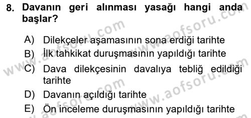 Medeni Usul Hukuku Dersi 2018 - 2019 Yılı 3 Ders Sınav Soruları 8. Soru