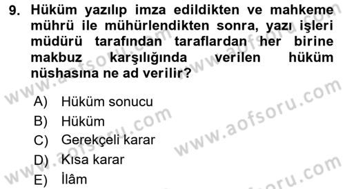Medeni Usul Hukuku Dersi 2018 - 2019 Yılı 3 Ders Sınav Soruları 9. Soru