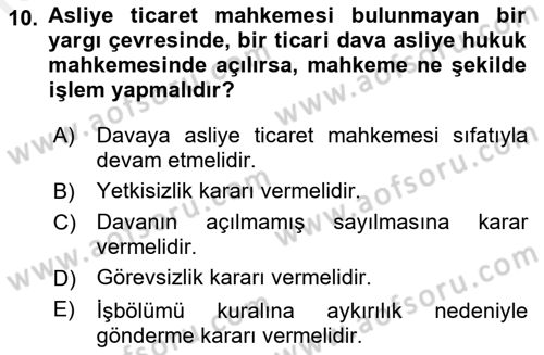 Medeni Usul Hukuku Dersi 2018 - 2019 Yılı (Vize) Ara Sınav Soruları 10. Soru