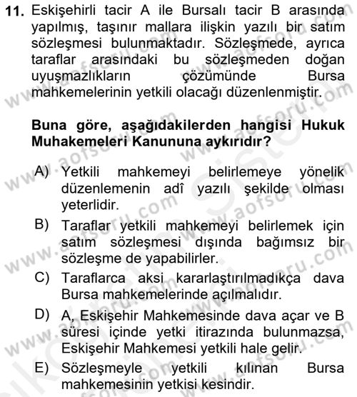 Medeni Usul Hukuku Dersi 2018 - 2019 Yılı (Vize) Ara Sınav Soruları 11. Soru