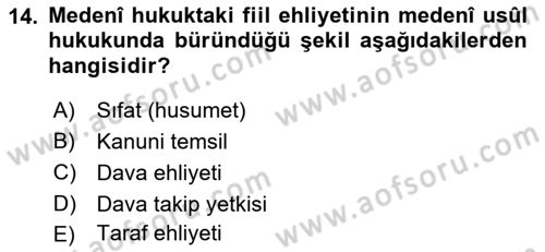 Medeni Usul Hukuku Dersi 2018 - 2019 Yılı (Vize) Ara Sınav Soruları 14. Soru