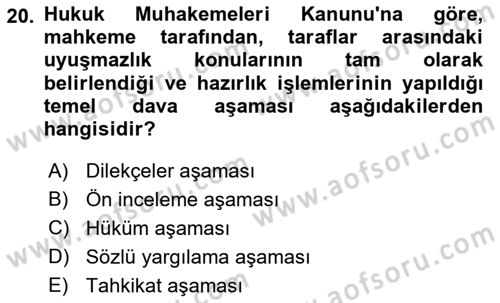 Medeni Usul Hukuku Dersi 2018 - 2019 Yılı (Vize) Ara Sınav Soruları 20. Soru
