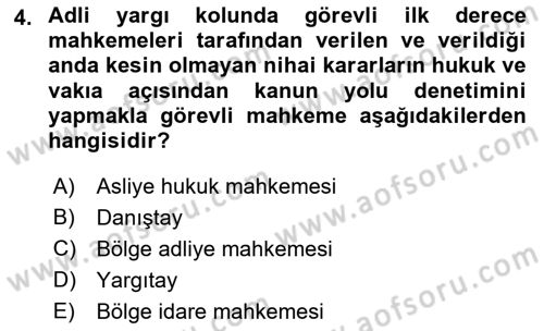 Medeni Usul Hukuku Dersi 2018 - 2019 Yılı (Vize) Ara Sınav Soruları 4. Soru