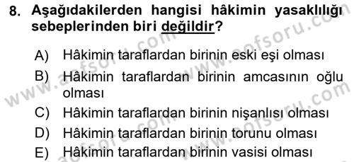 Medeni Usul Hukuku Dersi 2018 - 2019 Yılı (Vize) Ara Sınav Soruları 8. Soru