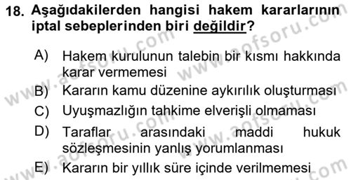 Medeni Usul Hukuku Dersi 2018 - 2019 Yılı (Final) Dönem Sonu Sınav Soruları 18. Soru
