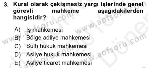 Medeni Usul Hukuku Dersi 2018 - 2019 Yılı (Final) Dönem Sonu Sınav Soruları 3. Soru