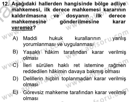 Medeni Usul Hukuku Dersi 2018 - 2019 Yılı Yaz Okulu Sınav Soruları 12. Soru
