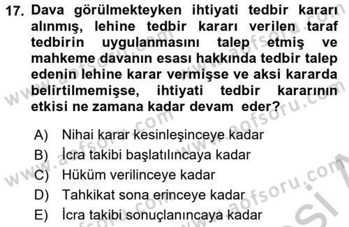 Medeni Usul Hukuku Dersi 2018 - 2019 Yılı Yaz Okulu Sınav Soruları 17. Soru