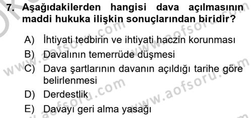 Medeni Usul Hukuku Dersi 2018 - 2019 Yılı Yaz Okulu Sınav Soruları 7. Soru