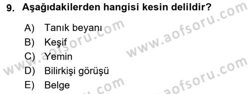 Medeni Usul Hukuku Dersi 2018 - 2019 Yılı Yaz Okulu Sınav Soruları 9. Soru