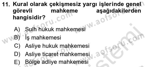 Medeni Usul Hukuku Dersi 2019 - 2020 Yılı (Vize) Ara Sınav Soruları 11. Soru