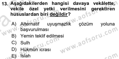 Medeni Usul Hukuku Dersi 2019 - 2020 Yılı (Vize) Ara Sınav Soruları 13. Soru